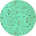 Round Machine Washable Abstract Turquoise Modern Area Rugs, wshabs1649turq