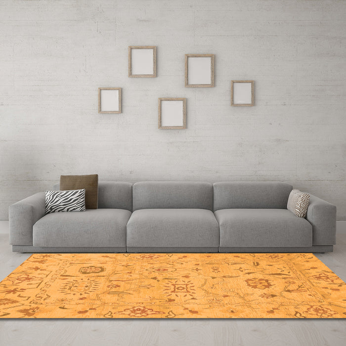 Machine Washable Abstract Orange Modern Area Rugs in a Living Room, wshabs1649org