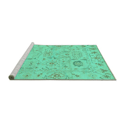 Sideview of Machine Washable Abstract Turquoise Modern Area Rugs, wshabs1649turq