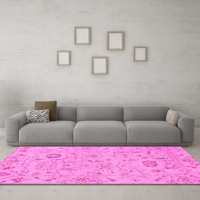Machine Washable Abstract Pink Modern Rug in a Living Room, wshabs1649pnk