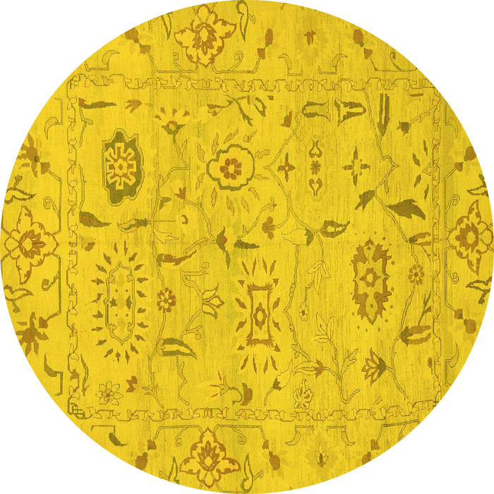 Round Machine Washable Abstract Yellow Modern Rug, wshabs1649yw