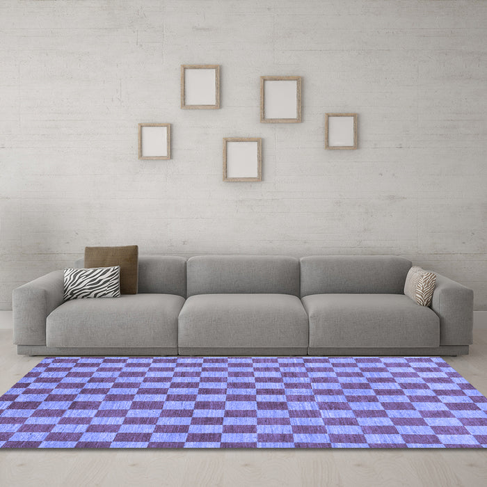 Machine Washable Checkered Blue Modern Rug in a Living Room, wshabs164blu