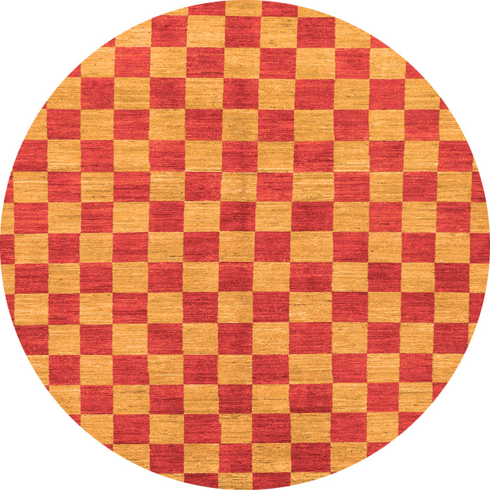 Round Machine Washable Checkered Orange Modern Area Rugs, wshabs164org