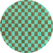 Round Checkered Turquoise Modern Rug, abs164turq