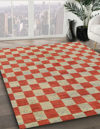 Abstract Brownish Green Checkered Rug, abs164