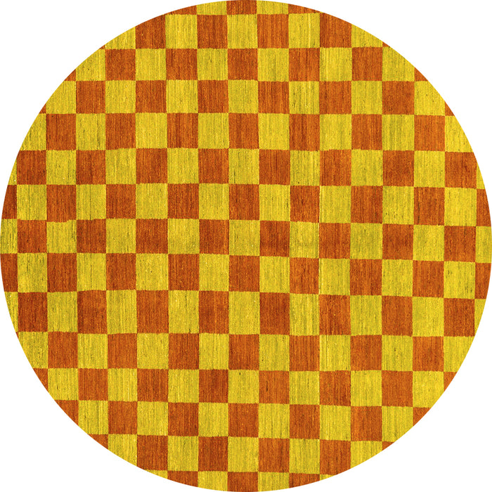 Round Machine Washable Checkered Yellow Modern Rug, wshabs164yw