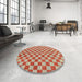 Round Abstract Brownish Green Checkered Rug in a Office, abs164