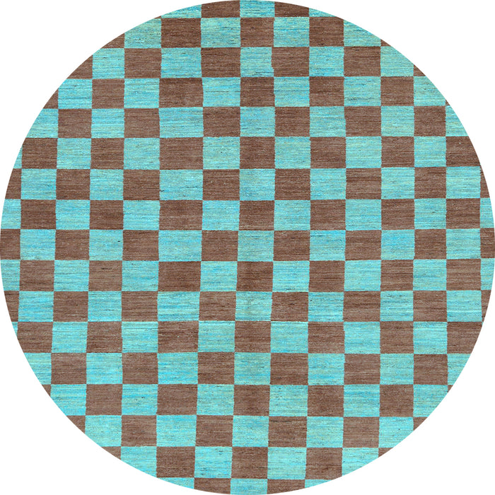 Round Machine Washable Checkered Light Blue Modern Rug, wshabs164lblu