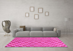 Machine Washable Checkered Pink Modern Rug in a Living Room, wshabs164pnk