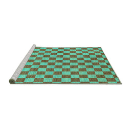 Sideview of Machine Washable Checkered Turquoise Modern Area Rugs, wshabs164turq