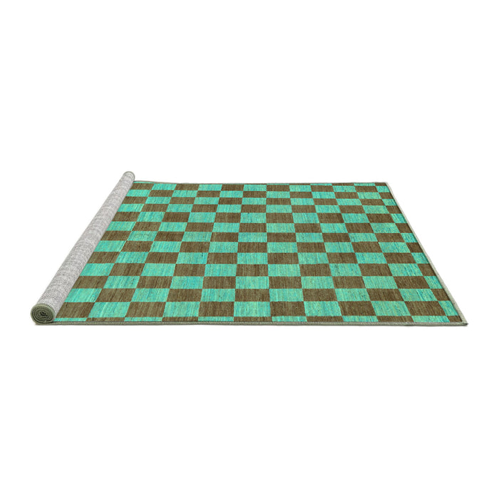 Sideview of Machine Washable Checkered Turquoise Modern Area Rugs, wshabs164turq