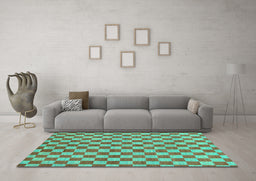 Machine Washable Checkered Turquoise Modern Area Rugs in a Living Room,, wshabs164turq