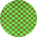 Round Machine Washable Checkered Green Modern Area Rugs, wshabs164grn