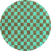 Round Machine Washable Checkered Turquoise Modern Area Rugs, wshabs164turq