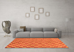 Machine Washable Checkered Orange Modern Area Rugs in a Living Room, wshabs164org