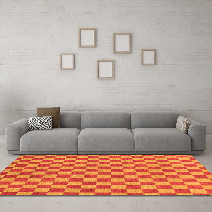 Machine Washable Checkered Orange Modern Area Rugs in a Living Room, wshabs164org