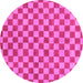 Round Machine Washable Checkered Pink Modern Rug, wshabs164pnk