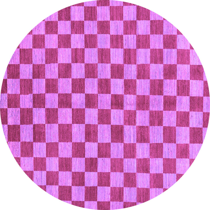Round Machine Washable Checkered Purple Modern Area Rugs, wshabs164pur