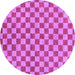 Round Machine Washable Checkered Purple Modern Area Rugs, wshabs164pur