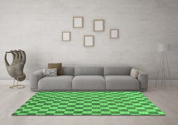 Machine Washable Checkered Emerald Green Modern Area Rugs in a Living Room,, wshabs164emgrn