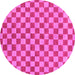 Round Checkered Pink Modern Rug, abs164pnk