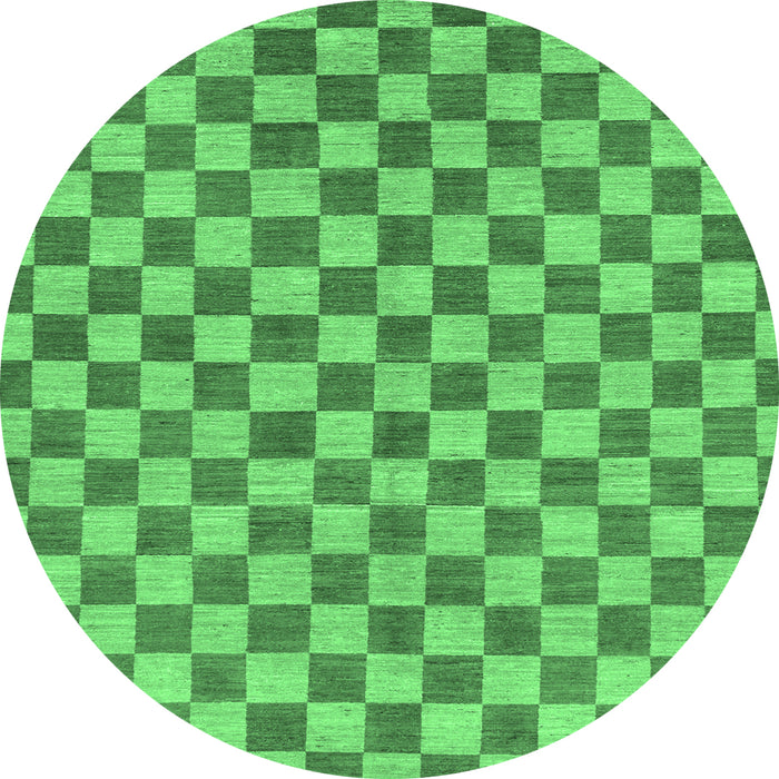 Round Machine Washable Checkered Emerald Green Modern Area Rugs, wshabs164emgrn