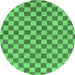 Round Machine Washable Checkered Emerald Green Modern Area Rugs, wshabs164emgrn