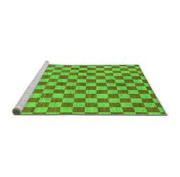 Sideview of Machine Washable Checkered Green Modern Area Rugs, wshabs164grn