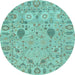 Round Machine Washable Oriental Light Blue Traditional Rug, wshabs1650lblu