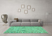 Machine Washable Oriental Turquoise Traditional Area Rugs in a Living Room,, wshabs1650turq
