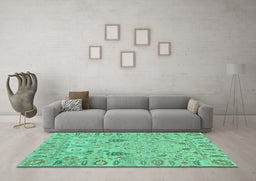Machine Washable Oriental Turquoise Traditional Area Rugs in a Living Room,, wshabs1650turq