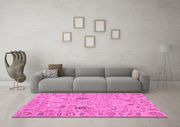 Machine Washable Oriental Pink Traditional Rug in a Living Room, wshabs1650pnk