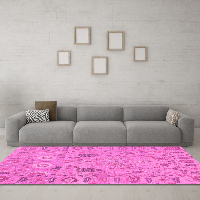 Machine Washable Oriental Pink Traditional Rug in a Living Room, wshabs1650pnk