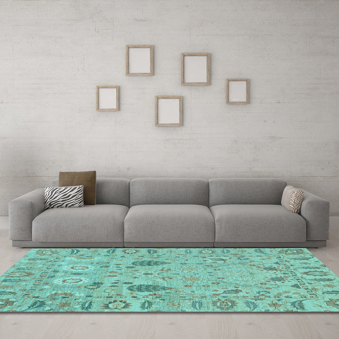 Machine Washable Oriental Light Blue Traditional Rug in a Living Room, wshabs1650lblu