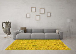 Machine Washable Oriental Yellow Traditional Rug in a Living Room, wshabs1650yw