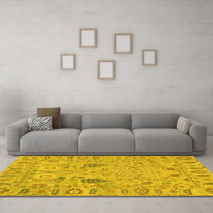 Machine Washable Oriental Yellow Traditional Rug in a Living Room, wshabs1650yw
