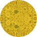 Round Oriental Yellow Traditional Rug, abs1650yw