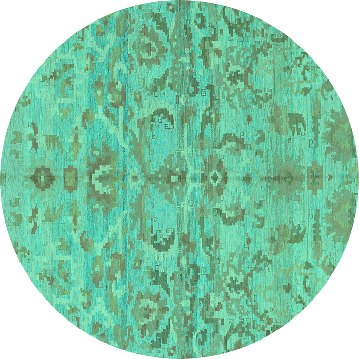 Round Machine Washable Abstract Turquoise Modern Area Rugs, wshabs1651turq