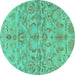 Round Machine Washable Abstract Turquoise Modern Area Rugs, wshabs1651turq