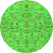 Round Machine Washable Abstract Green Modern Area Rugs, wshabs1651grn