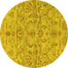 Round Abstract Yellow Modern Rug, abs1651yw