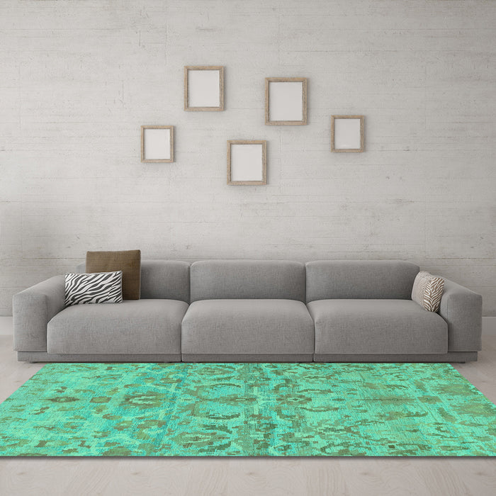 Machine Washable Abstract Turquoise Modern Area Rugs in a Living Room,, wshabs1651turq