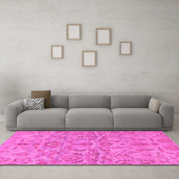Machine Washable Abstract Pink Modern Rug in a Living Room, wshabs1651pnk