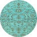 Round Abstract Light Blue Modern Rug, abs1651lblu