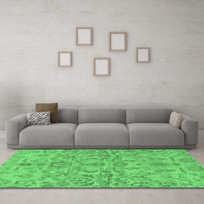 Machine Washable Abstract Emerald Green Modern Area Rugs in a Living Room,, wshabs1651emgrn