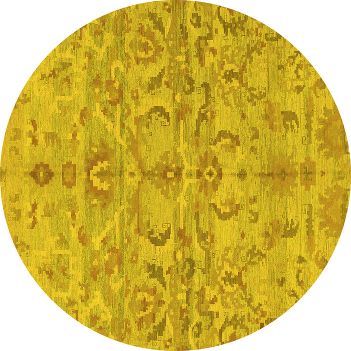 Round Machine Washable Abstract Yellow Modern Rug, wshabs1651yw
