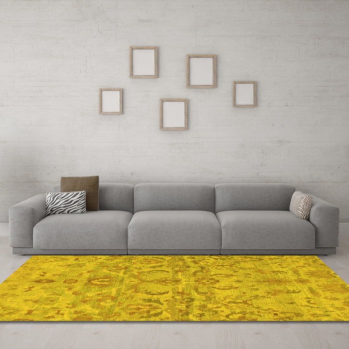 Machine Washable Abstract Yellow Modern Rug in a Living Room, wshabs1651yw
