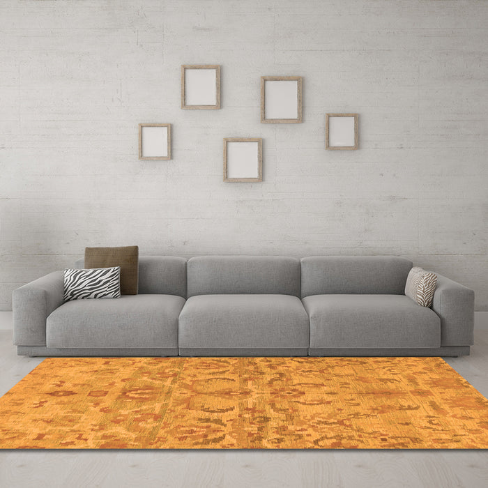 Machine Washable Abstract Orange Modern Area Rugs in a Living Room, wshabs1651org