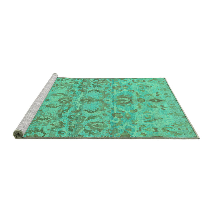 Sideview of Machine Washable Abstract Turquoise Modern Area Rugs, wshabs1651turq