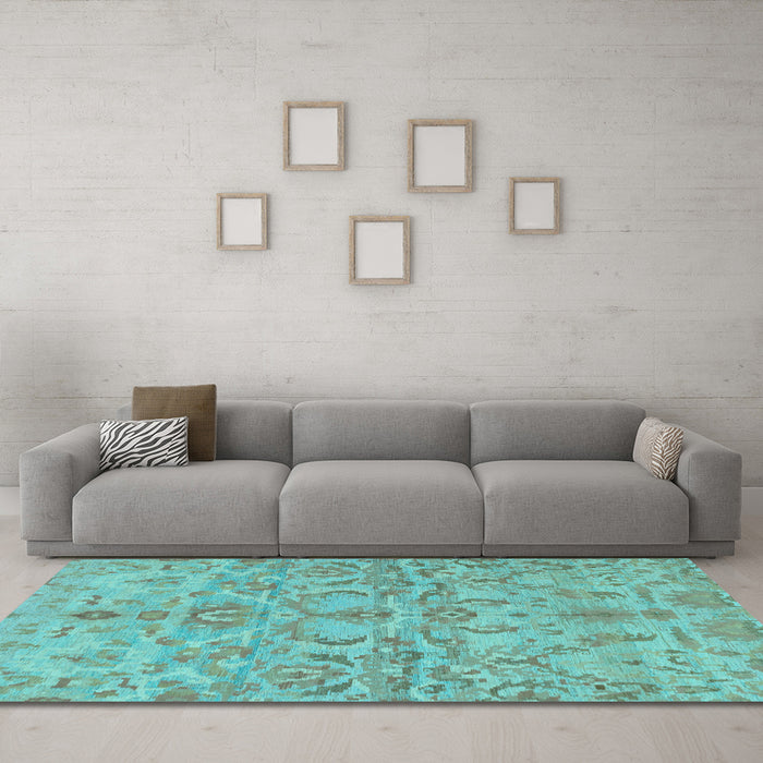 Machine Washable Abstract Light Blue Modern Rug in a Living Room, wshabs1651lblu